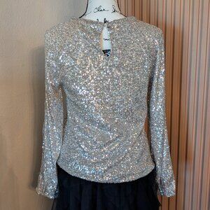 Cable & Gauge Silver/Champagne Sequin Long Sleeve Top